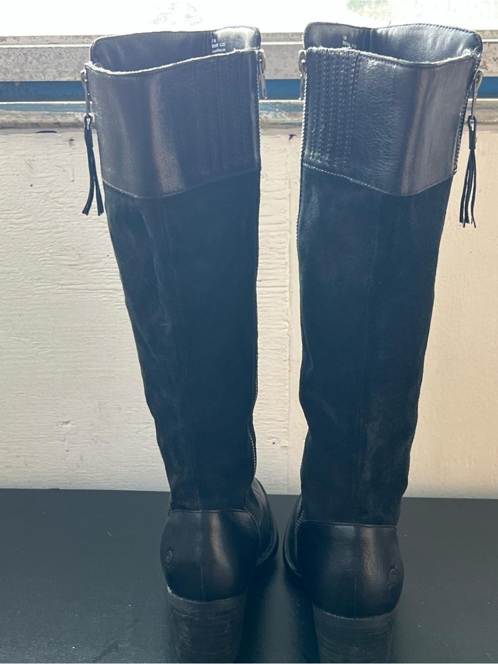 Born Cast Knee-High Black Suede and Leather Knee High Boots - Picture 3 of 13